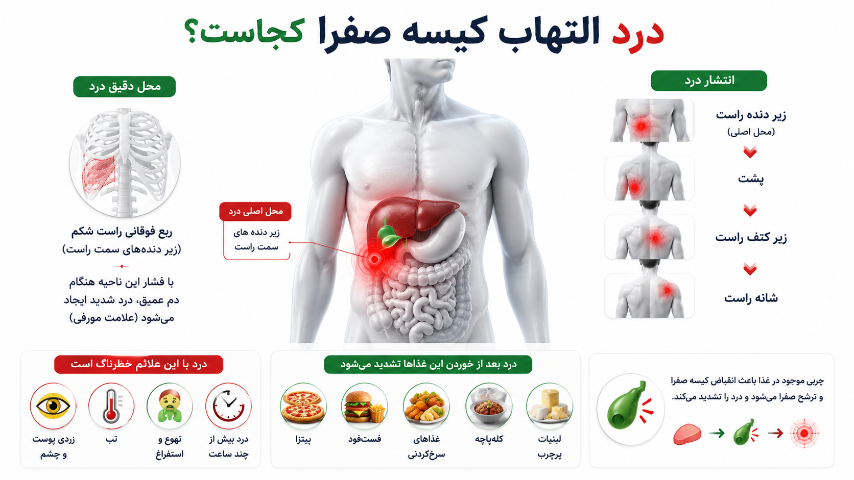 درد التهاب کیسه صفرا کجاست؟